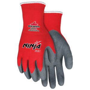 Memphis Small Ninja® Flex 15 Gauge Gray Latex Dipped Palm Coated Work Gloves With Nylon Liner And Knit Wrist