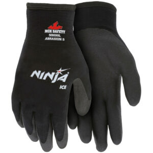 Memphis Glove Large Black Ninja® ICE 7 Gauge Acrylic Terry Lined General Purpose Cold Weather Gloves With Knit Wrist, 15 Gauge Nylon Shell And HPT Coated Palm And Fingertips