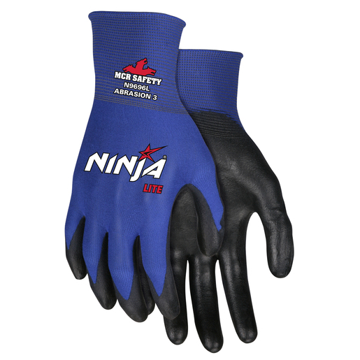 Memphis Large Ninja® Lite 18 Gauge Black Polyurethane Palm And Fingertip Coated Work Gloves With Feather Light Blue Nylon Liner And Knit Wrist 1 Memphis Large Ninja® Lite 18 Gauge Black Polyurethane Palm And Fingertip Coated Work Gloves With Feather Light Blue Nylon Liner And Knit Wrist