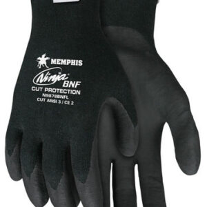 Memphis Glove Large Black Ninja™ 18 Guage DuPont™ Kevlar® And Stainless Steel Cut Resistant Gloves With Knit Wrist And Black Nitrile Foam Coating On Palm And Fingers