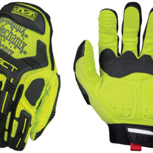 Mechanix Wear® Small Hi-Viz Yellow Safety M-Pact® Full Finger Synthetic Leather Mechanics Gloves With Hook And Loop Cuff, Reinforced Fingertips, TPR Knuckle And Finger Protection And PORON® XRD® Palm Padded