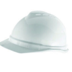 MSA White V-Gard® 500 Polyethylene Cap Style Hard Hat With Fas Trac® 6 Point Ratchet Suspension