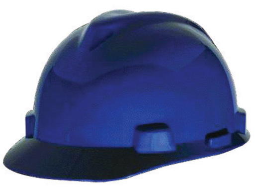 MSA Blue V-Gard® Polyethylene Slotted Cap Style Hard Hat With 1 Touch® Suspension 1 MSA Blue V-Gard® Polyethylene Slotted Cap Style Hard Hat With 1 Touch® Suspension