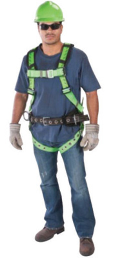 MSA Standard TechnaCurv® Hi-Viz Green Construction/Full Body/Vest Style Harness With Qwik-Fit™ Chest Strap Buckle, Tongue Leg Strap Buckle, Back And Hip D-Ring, Shoulder Padding And Integral Backpad