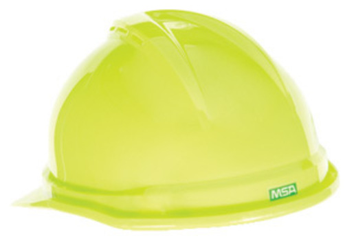 MSA Green And Yellow V-Gard® 500 Polyethylene Slotted Cap Style Hard Hat With Fas Trac® 4 Point Ratchet Suspension