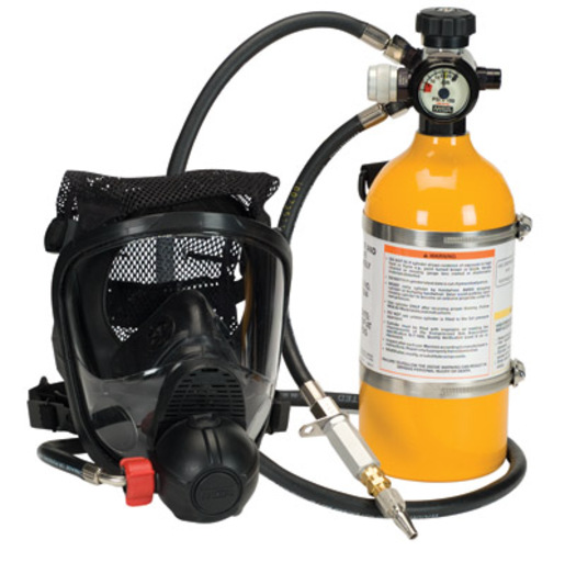 MSA PremAire® Cadet Escape Supplied Air Respirator With Medium Rubber Advantage® 4000 Facepiece, Rubber Head Harness, 5 Minute Aluminum Cylinder, Snap-Tite Fittings And Nylon Strap Carrier