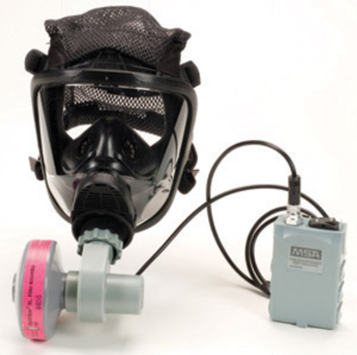 MSA HE Filter OptimAir® Mask-Mounted PAPR Assembly With Rubber Head Harness, Motor, Blower, NiMH Battery, Charger, Cable And Waist Belt