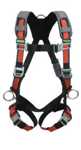 MSA Standard EVOTECH® Full Body Style Harness With Qwik-Connect Chest Strap Buckle, Tongue Leg Strap Buckle, Back, Hip And Chest D-Ring And Shoulder Padding