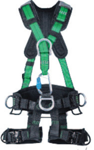 MSA Medium Green Gravity® Full Body Suspension Harness With Quick Connect Leg Strap Buckle, Aluminum D-Ring Hardware And Carabiner