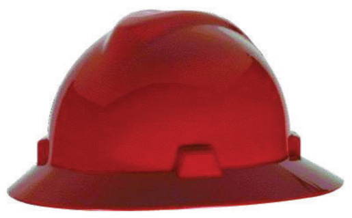 MSA Red V-Gard® Polyethylene Slotted Full Brim Hard Hat With Staz On® 4 Point Pinlock Suspension