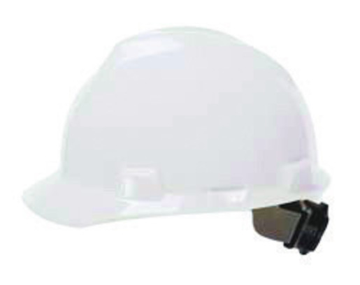 MSA White V-Gard® Polyethylene Standard Slotted Cap Style Hard Hat With Fas Trac® 4 Point Ratchet Suspension