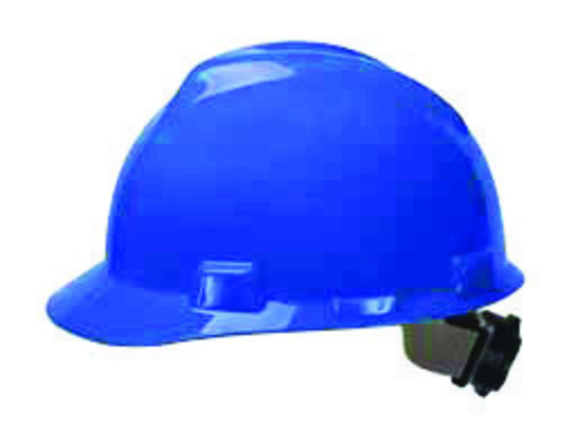 MSA Blue V-Gard® Polyethylene Standard Slotted Cap Style Hard Hat With Fas Trac® 4 Point Ratchet Suspension