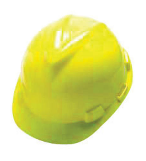 MSA Yellow V-Gard® Polyethylene Standard Slotted Cap Style Hard Hat With Fas Trac® 4 Point Ratchet Suspension