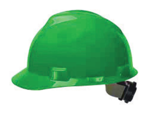 MSA Green V-Gard® Polyethylene Slotted Cap Style Hard Hat With Fas Trac® 4 Point Ratchet Suspension