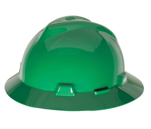 MSA Green V-Gard® Polyethylene Slotted Full Brim Hard Hat With Fas Trac® Suspension