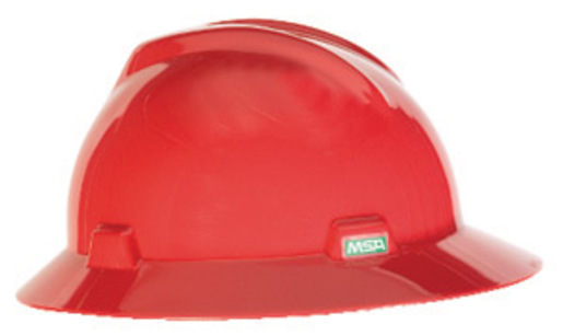 MSA Red V-Gard® Polyethylene Slotted Full Brim Hard Hat With Fas Trac® Ratchet Suspension