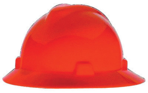 MSA Orange V-Gard® Polyethylene Slotted Full Brim Hard Hat With Staz On® 4 Point Pinlock Suspension