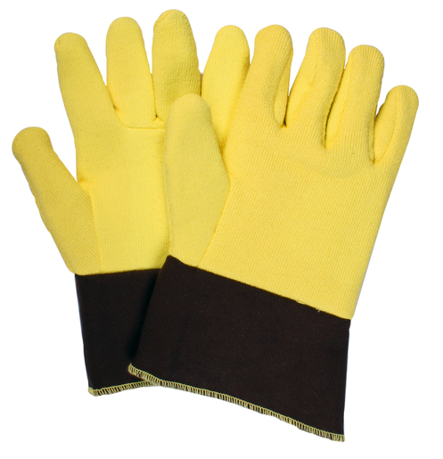 National Safety Apparel Jumbo 12" Yellow And Brown 20 Ounce DuPont™ Kevlar® Heat Resistant Gloves With Duck Cuff, Wool And Cotton Lining And Wing Thumb