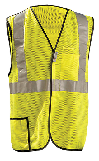 OccuNomix Medium Hi-Viz Yellow OccuLux® Premium Light Weight Polyester Mesh Class 2 5-Point Break-Away Vest With Front Hook And Loop Closure And 3M™ Scotchlite™ 2" Reflective Tape And 2 Pockets