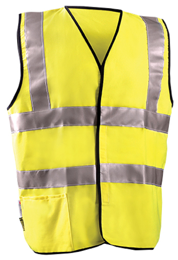 OccuNomix 2X Hi-Viz Yellow Classic™ Flame Resistant Solid Cotton Class 2 Dual Stripe Vest With Hook And Loop Closure And 3M™ Scotchlite™ 2" Reflective Tape And 1 Pocket