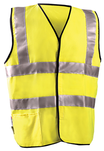 OccuNomix 3X Hi-Viz Yellow Classic™ Flame Resistant Solid Cotton Class 2 Dual Stripe Vest With Hook And Loop Closure And 3M™ Scotchlite™ 2" Reflective Tape And 1 Pocket