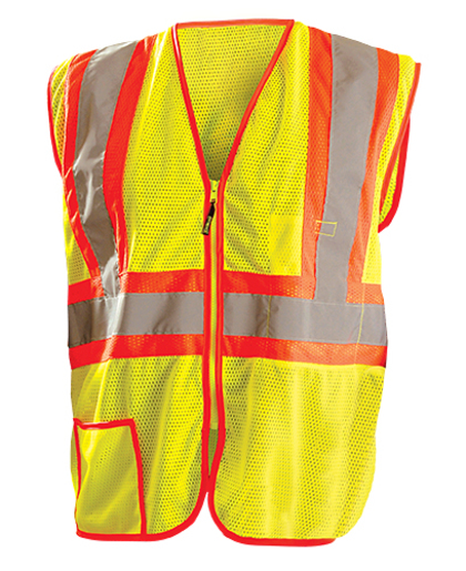 OccuNomix 3X Hi-Viz Yellow Classic™ Light Weight Polyester Mesh Class 2 Two-Tone Vest With Front Zipper Closure And 2" Silver Reflective Tape Backed by Contrasting Trim And 2 Pockets