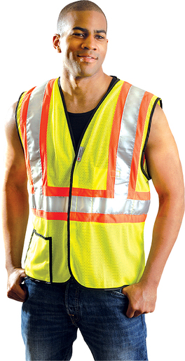 OccuNomix Medium Hi-Viz Yellow OccuLux® Premium Light Weight Cool Polyester Mesh Class 2 Two-Tone Vest With Front Hook And Loop Closure And 3M™ Scotchlite™ 2" Reflective Tape And 2 Pockets