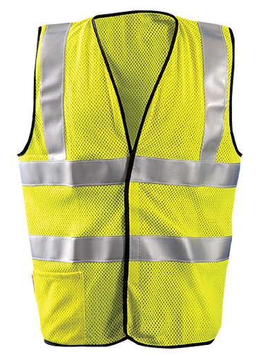 OccuNomix 2X Hi-Viz Yellow OccuLux® Premium Flame Resistant Modacrylic Mesh Class 2 Dual Stripe Vest With Front Hook And Loop Closure, 3M™ Scotchlite™ 2" Silver Reflective Tape, FR Binding Thread And 1 Pocket