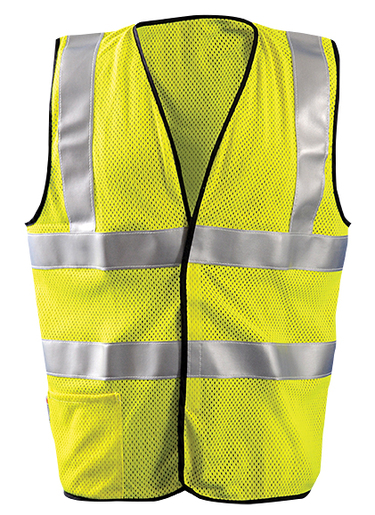 OccuNomix X-Large Hi-Viz Yellow OccuLux® Premium Flame Resistant Modacrylic Mesh Class 2 Dual Stripe Vest With Front Hook And Loop Closure, 3M™ Scotchlite™ 2" Silver Reflective Tape, FR Binding Thread And 1 Pocket