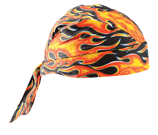 OccuNomix Big Flames Tuff Nougies™ 100% Cotton Doo Rag Tie Hat With Plastic Hook Closure And Holographic Hangtag