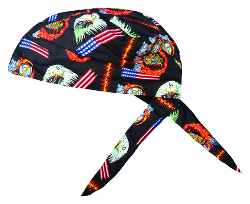 OccuNomix Motorcycle Tuff Nougies™ 100% Cotton Doo Rag Tie Hat With Plastic Hook Closure And Holographic Hangtag