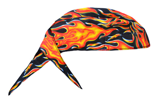 OccuNomix Big Flames Tuff Nougies™ 100% Cotton Deluxe Doo Rag Tie Hat With Elastic Rear Band