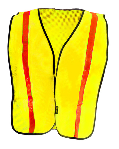 OccuNomix Regular Hi-Viz Yellow OccuLux® Value™ Economy Light Weight Polyester Mesh Vest With Front Hook And Loop Closure, 1" Gloss Reflective Tape, Elastic Side Straps And 1 Pocket