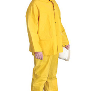 Radnor® 5X Yellow .32 mm Polyester And PVC 3 Piece Rain Suit (Includes Jacket With Front Snap Closure, Detached Hood And Snap Fly Bib Pants)
