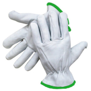 Radnor® Medium Grain Goatskin Unlined Drivers Gloves With Straight Thumb, Slip-On Cuff, Green Hem And Shirred Elastic Back