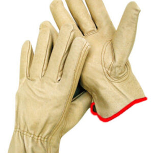 Radnor® Small Grain Pigskin Unlined Drivers Gloves With Keystone Thumb, Slip-On Cuff, Red Hem And Shirred Elastic Back