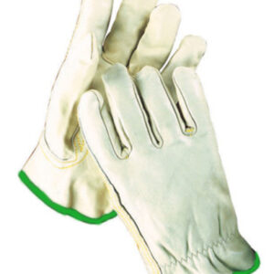 Radnor® Medium Grain Cowhide Unlined Drivers Gloves With Keystone Thumb, Slip-On Cuff, Green Hem And Shirred Elastic Back