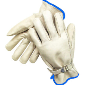 Radnor® X-Large Grain Cowhide Unlined Drivers Gloves With Straight Thumb, Wrist Strap Cuff And Blue Hem