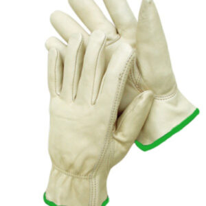 Radnor® Medium Premium Grain Leather Unlined Drivers Gloves With Keystone Thumb, Slip-On Cuff And Green Hem