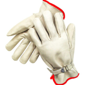 Radnor® Small Premium Grain Leather Unlined Drivers Gloves With Straight Thumb, Slip-On Cuff And Red Hem