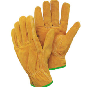 Radnor® Medium Leather Unlined Drivers Gloves With Keystone Thumb, Slip-On Cuff, Green Hem And Shirred Elastic Back