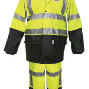 MCR Safety® Fluorescent Lime | Black Luminator™ .40 mm Polyester And Polyurethane 2-Piece Rain Suit With Attached Hood And Elastic Waist Pants