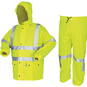 MCR Safety® Fluorescent Lime Luminator™ .40 mm Polyester And Polyurethane 2-Piece Rain Suit With Attached Hood And Elastic Waist Pants