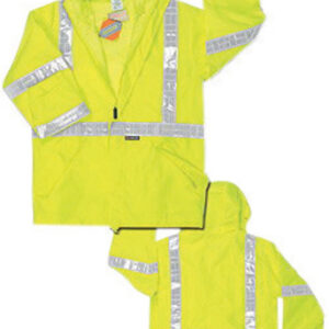 MCR Safety® Fluorescent Lime Luminator™ Polyester And Polyurethane Jacket With Attached Hood And Hi Viz Stripes